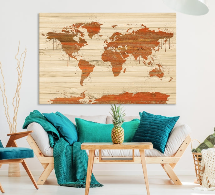 Wood Background Style World Map Wall Art Canvas Print