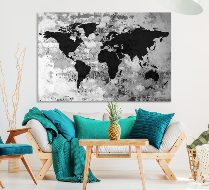 Impresión de lienzo de acuarela de mapa mundial de arte de pared grande - Impresión de póster de mapa mundial