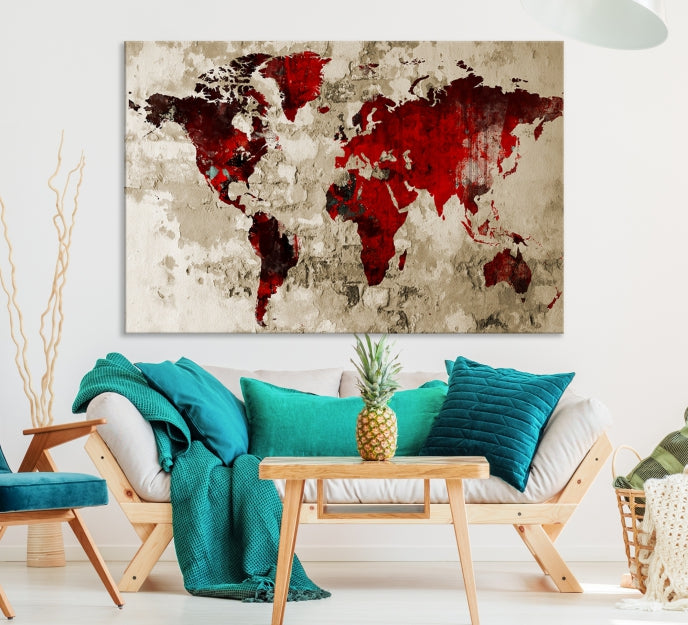 Wall Art Grunge Red World Map Canvas Print