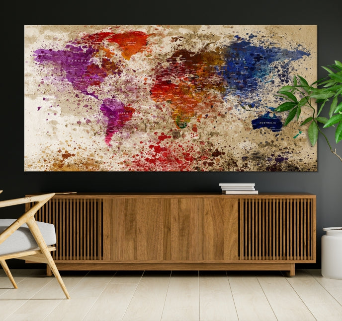 Watercolor Splashed World Map Wall Art Canvas Print