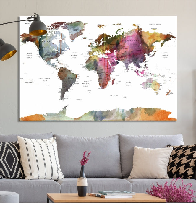 Carte du monde Push Pin Voyage Impression sur toile