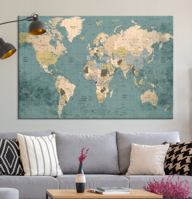 Lienzo decorativo para pared con mapa del mundo clásico extragrande