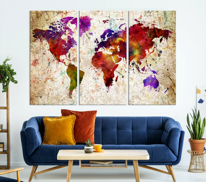 Impresión de lienzo de mapa mundial de arte de pared grande - Impresión de lienzo de arte de pared de mapa mundial extra grande - Impresión de póster de arte de pared de mapa mundial