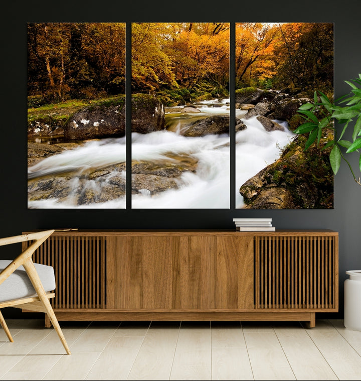 Wall Art Waterfall Canvas Print River in Forest in Autumn