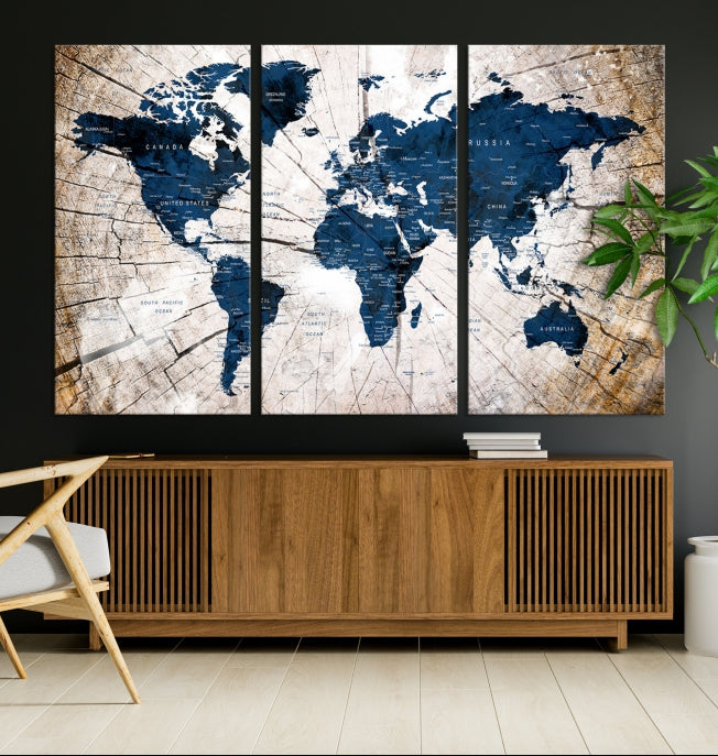 Arte de pared extra grande con mapa del mundo en acuarela, impresión en lienzo