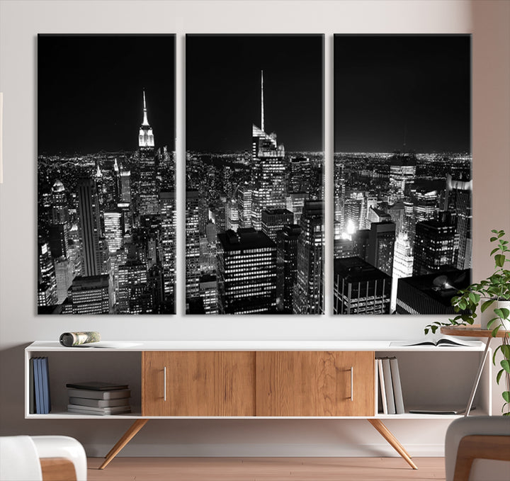 Gran arte de pared Impresiones en lienzo de NUEVA YORK - Horizonte de la ciudad de Nueva York en blanco y negro por la noche