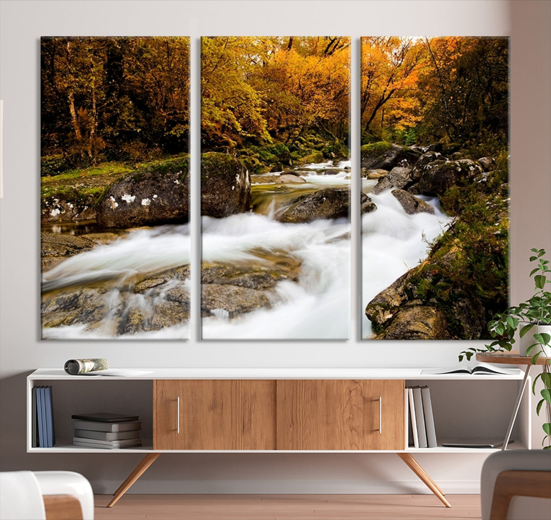 Wall Art Waterfall Canvas Print River in Forest in Autumn