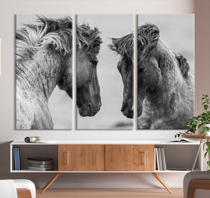 Hermosos caballos blancos lienzo arte de la pared caballo lienzo impresión gran animal arte de la pared arte imprimible decoración del hogar obras de arte para la sala de estar