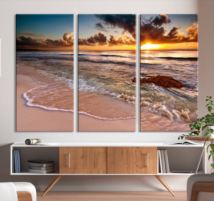 Mer Océan Coucher de Soleil Plage Mur Art Impression sur Toile