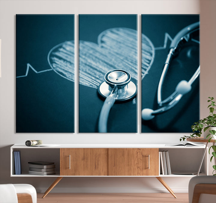 Estetoscopio pared arte lienzo impresión médico salud arte impresión arte de la pared costera