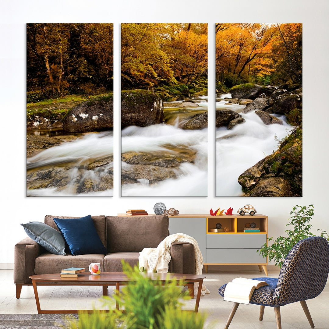 Wall Art Waterfall Canvas Print River in Forest in Autumn