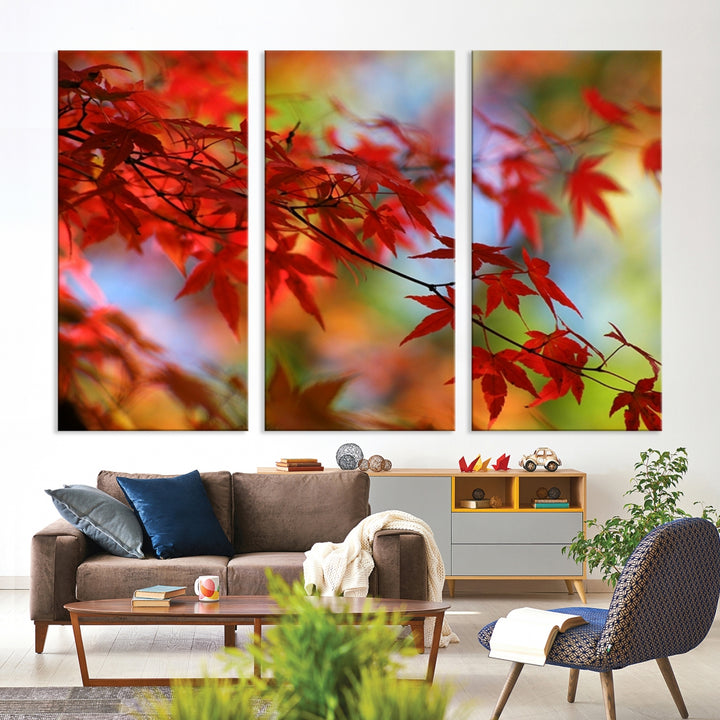 Art mural Feuilles rouges en automne Impression sur toile