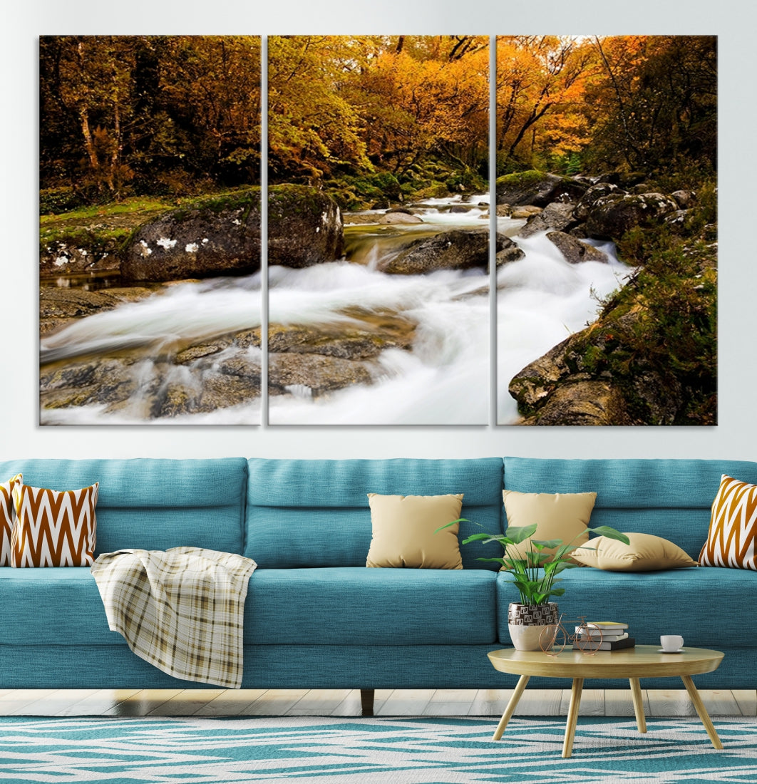 Wall Art Waterfall Canvas Print River in Forest in Autumn