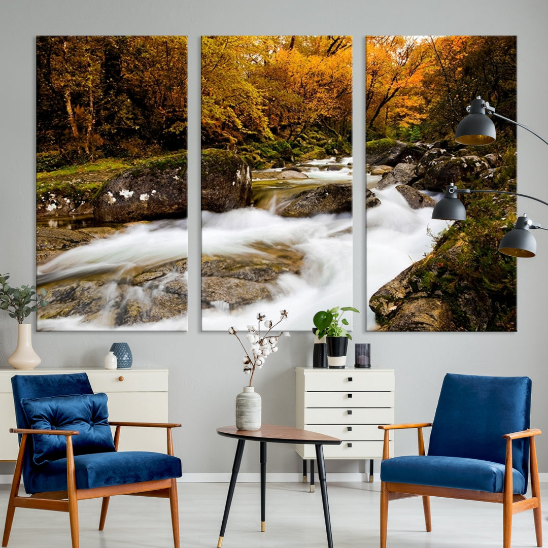 Wall Art Waterfall Canvas Print River in Forest in Autumn