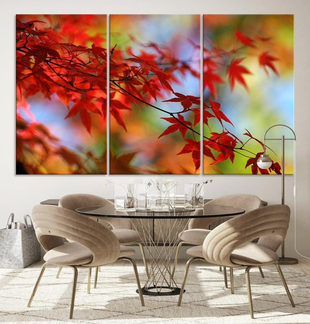 Art mural Feuilles rouges en automne Impression sur toile