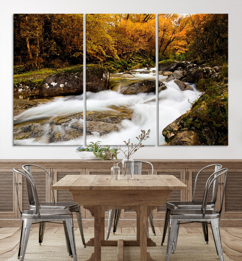 Wall Art Waterfall Canvas Print River in Forest in Autumn