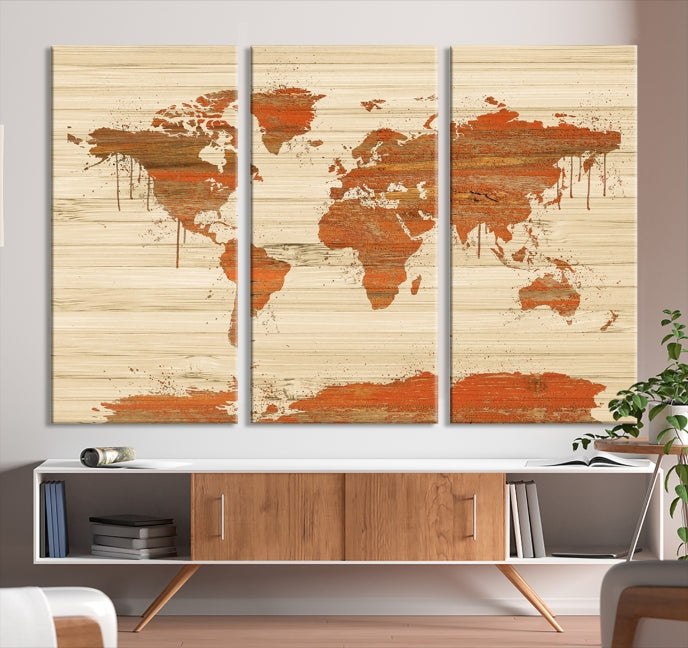Wood Background Style World Map Wall Art Canvas Print