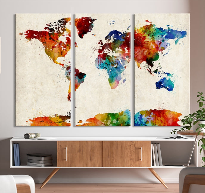 Art mural carte du monde aquarelle impression sur toile