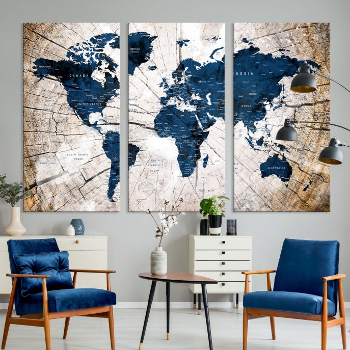 Carte du monde aquarelle, Art mural, impression sur toile