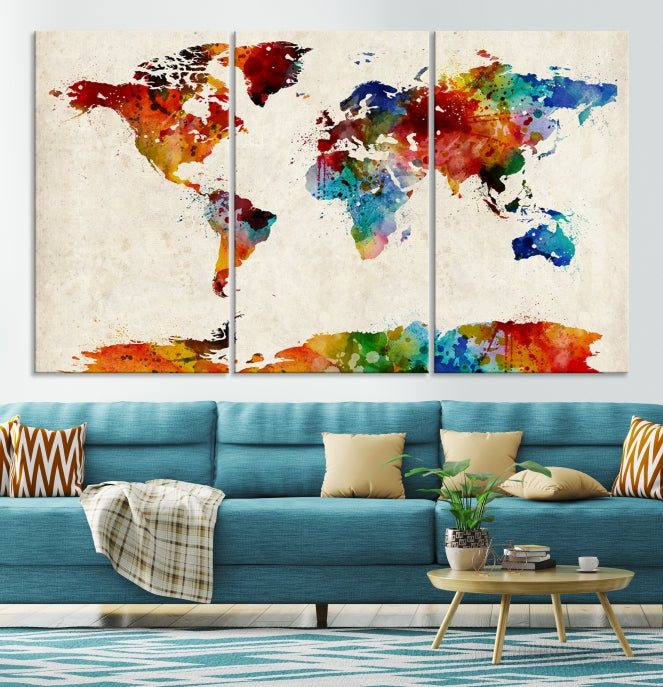 Wall Art World Map Watercolor Canvas Print