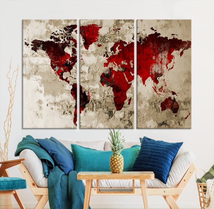 Wall Art Grunge Red World Map Canvas Print