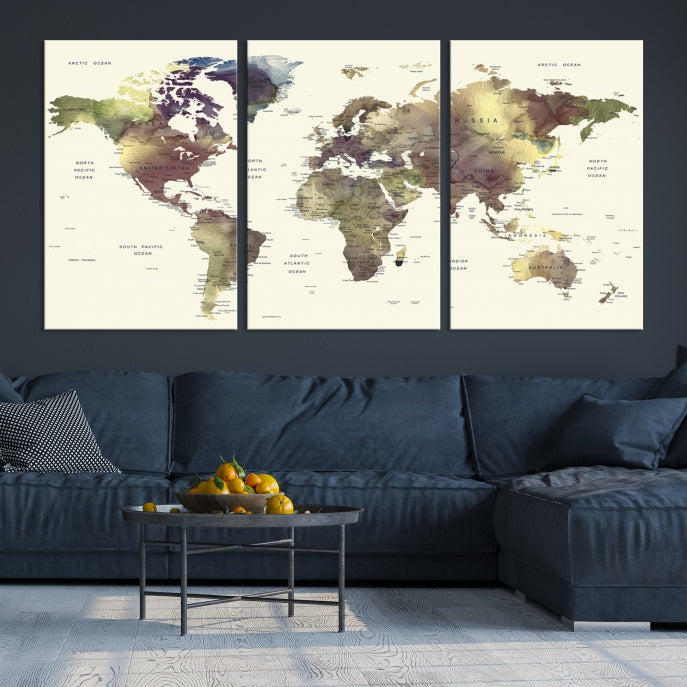 World Map Push Pin Travel Lover Wall Art Canvas Print