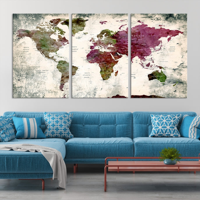 Art mural de la carte du monde, toile de la carte du monde, impression de la carte du monde