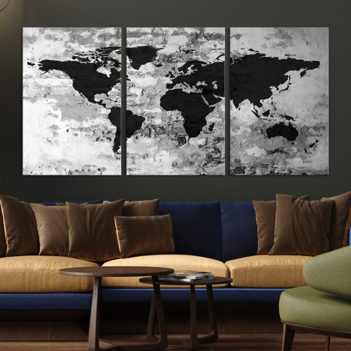Impresión de lienzo de acuarela de mapa mundial de arte de pared grande - Impresión de póster de mapa mundial