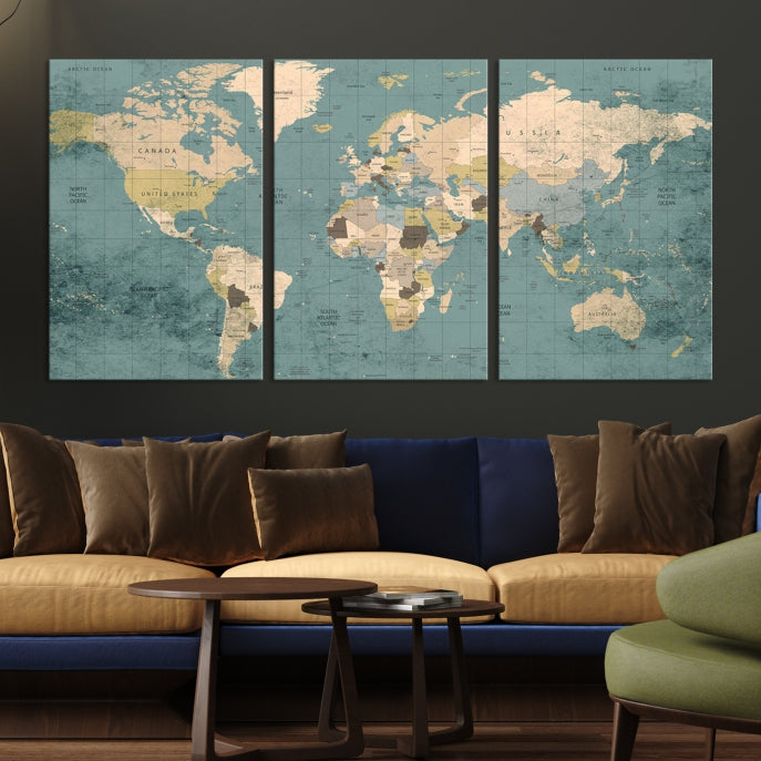 Lienzo decorativo para pared con mapa del mundo clásico extragrande