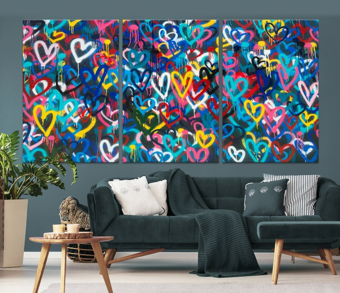 Lienzo decorativo para pared grande con manos de color