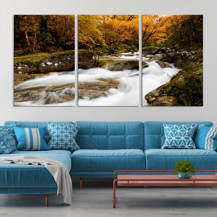 Wall Art Waterfall Canvas Print River in Forest in Autumn