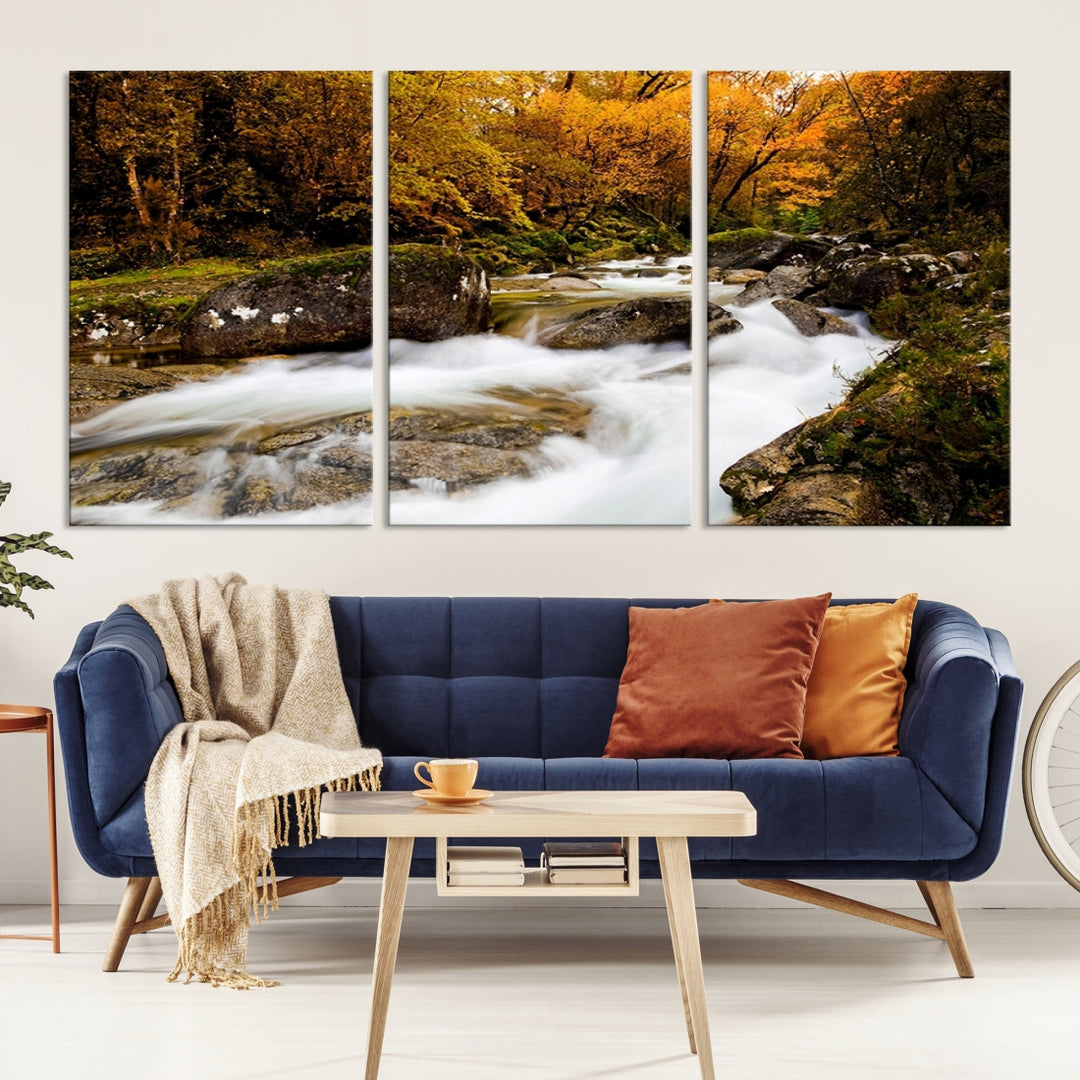 Wall Art Waterfall Canvas Print River in Forest in Autumn