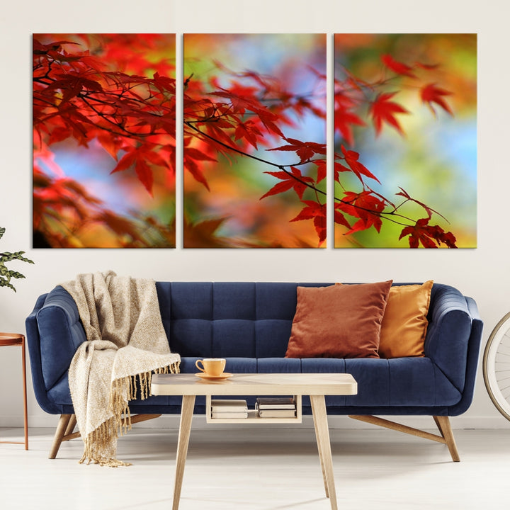 Art mural Feuilles rouges en automne Impression sur toile