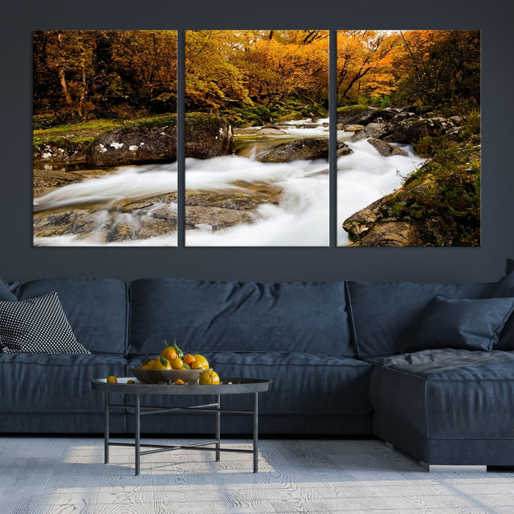 Wall Art Waterfall Canvas Print River in Forest in Autumn