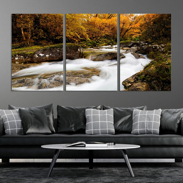 Wall Art Waterfall Canvas Print River in Forest in Autumn