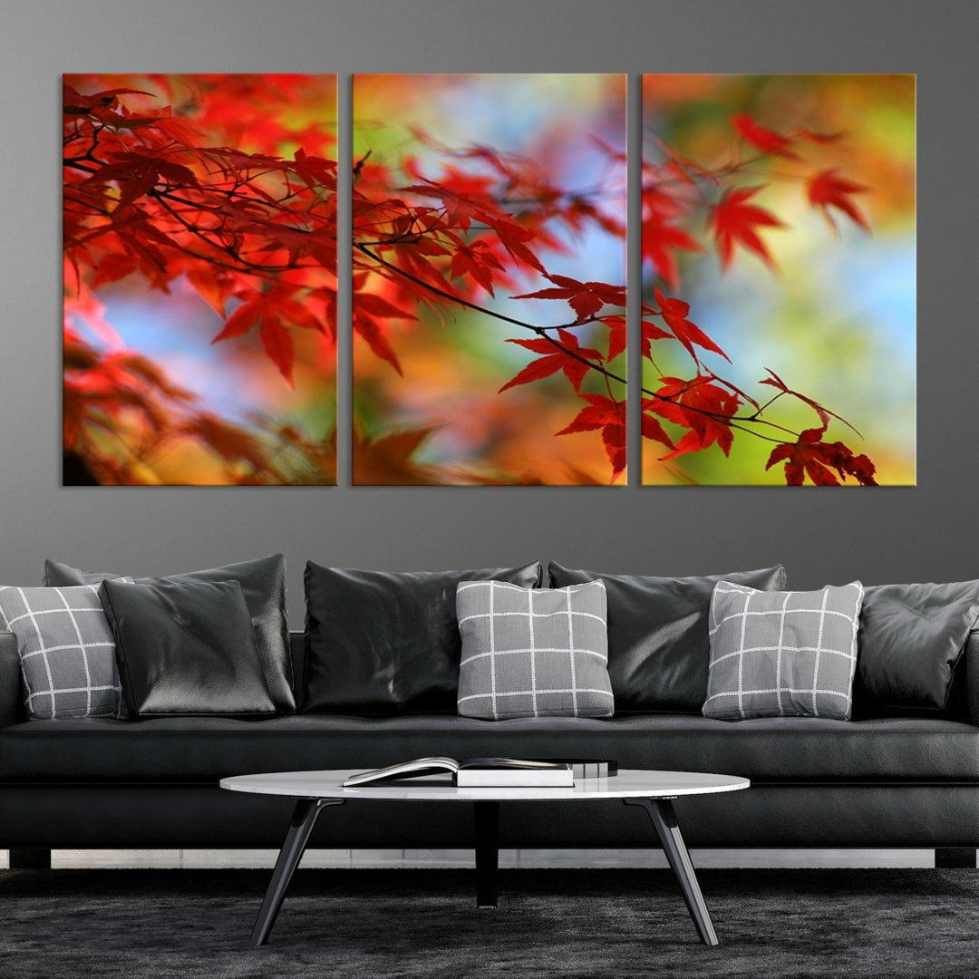 Art mural Feuilles rouges en automne Impression sur toile