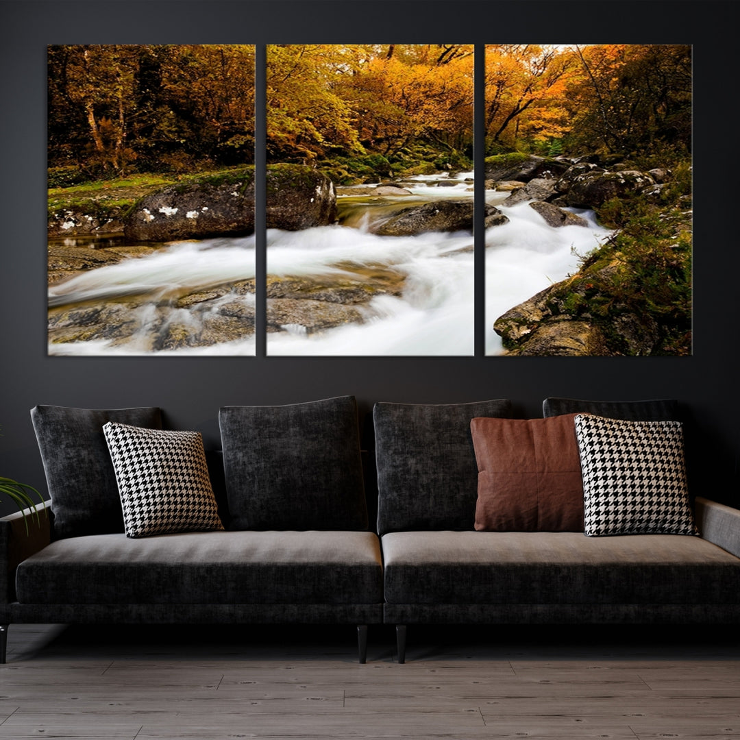 Wall Art Waterfall Canvas Print River in Forest in Autumn