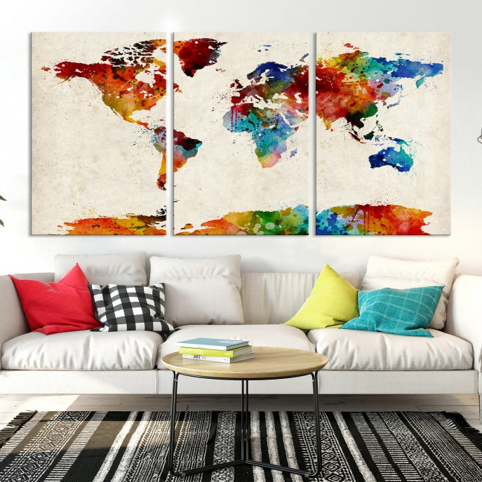 Art mural carte du monde aquarelle impression sur toile