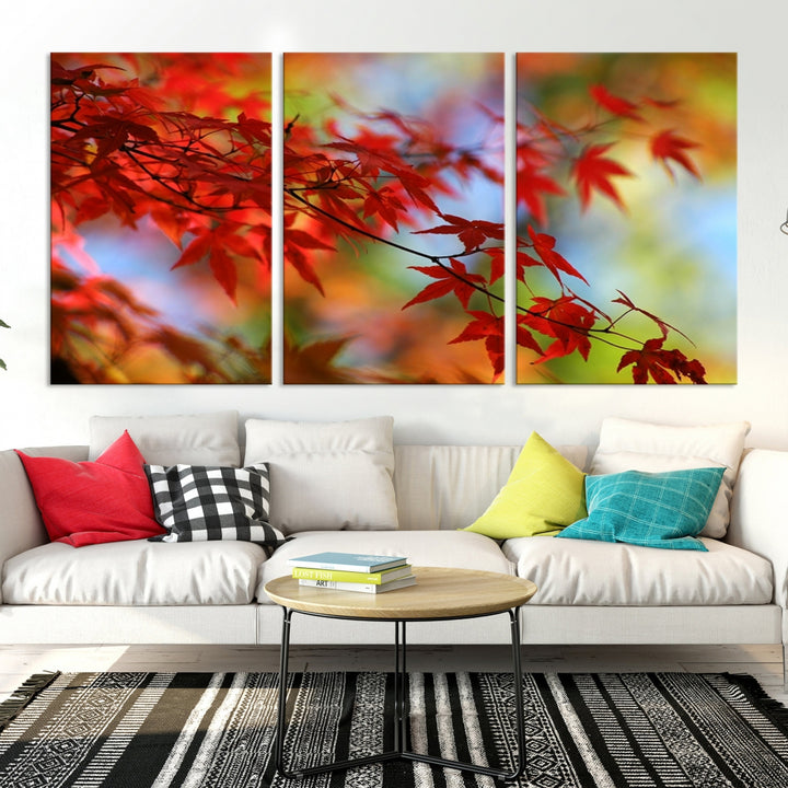 Art mural Feuilles rouges en automne Impression sur toile