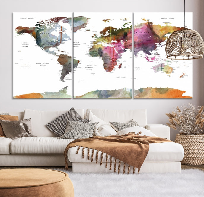 Carte du monde Push Pin Voyage Impression sur toile