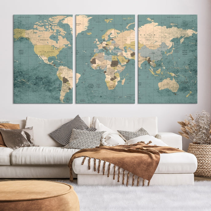 Lienzo decorativo para pared con mapa del mundo clásico extragrande