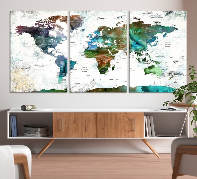 Carte du monde aquarelle Impression sur toile