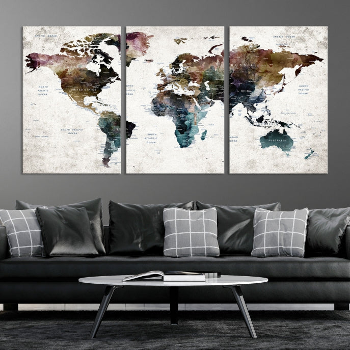 Watercolor World Map Wall Art Canvas Print