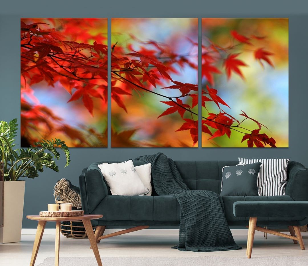 Art mural Feuilles rouges en automne Impression sur toile