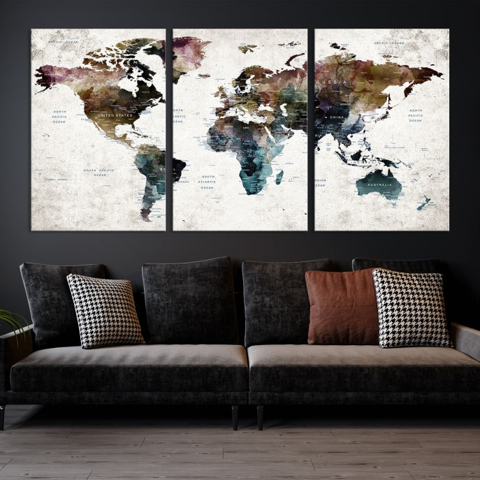 Watercolor World Map Wall Art Canvas Print