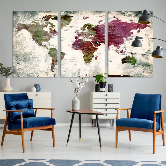Art mural de la carte du monde, toile de la carte du monde, impression de la carte du monde